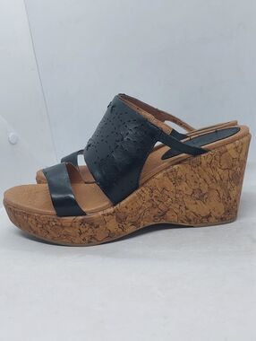 Kravings Wedge Sandals Sundance Black Leather Womens Size 7.5M Casual Shoes